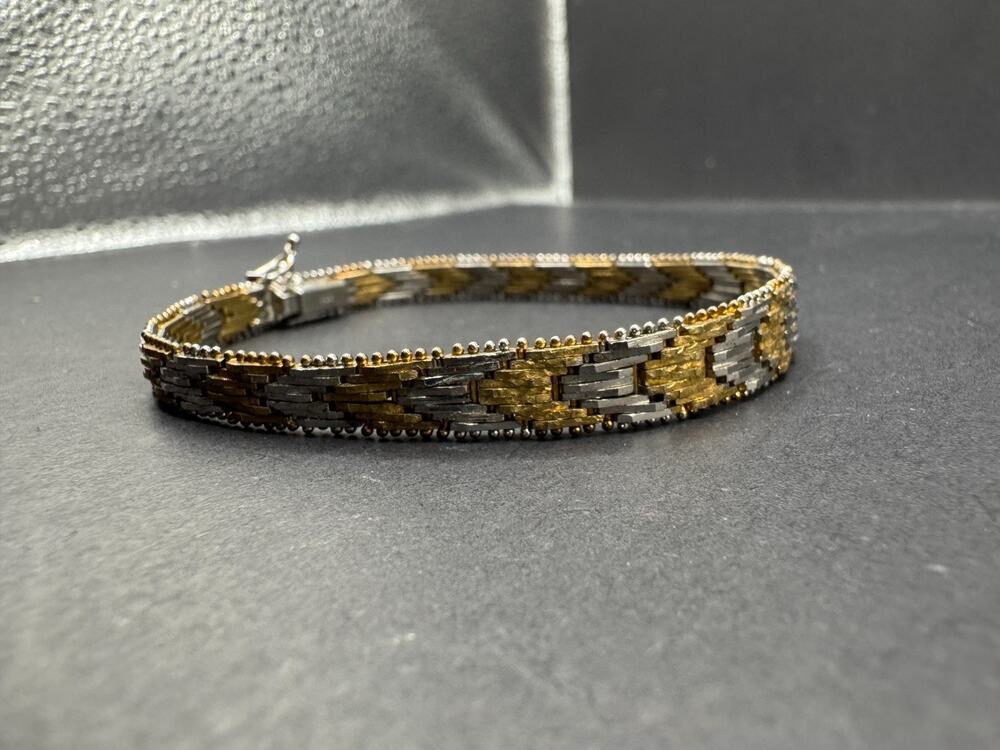 Vintage Vermeil Gold Tone Silver 835 Signed Basket Weave Chain Bracelet 7.25"